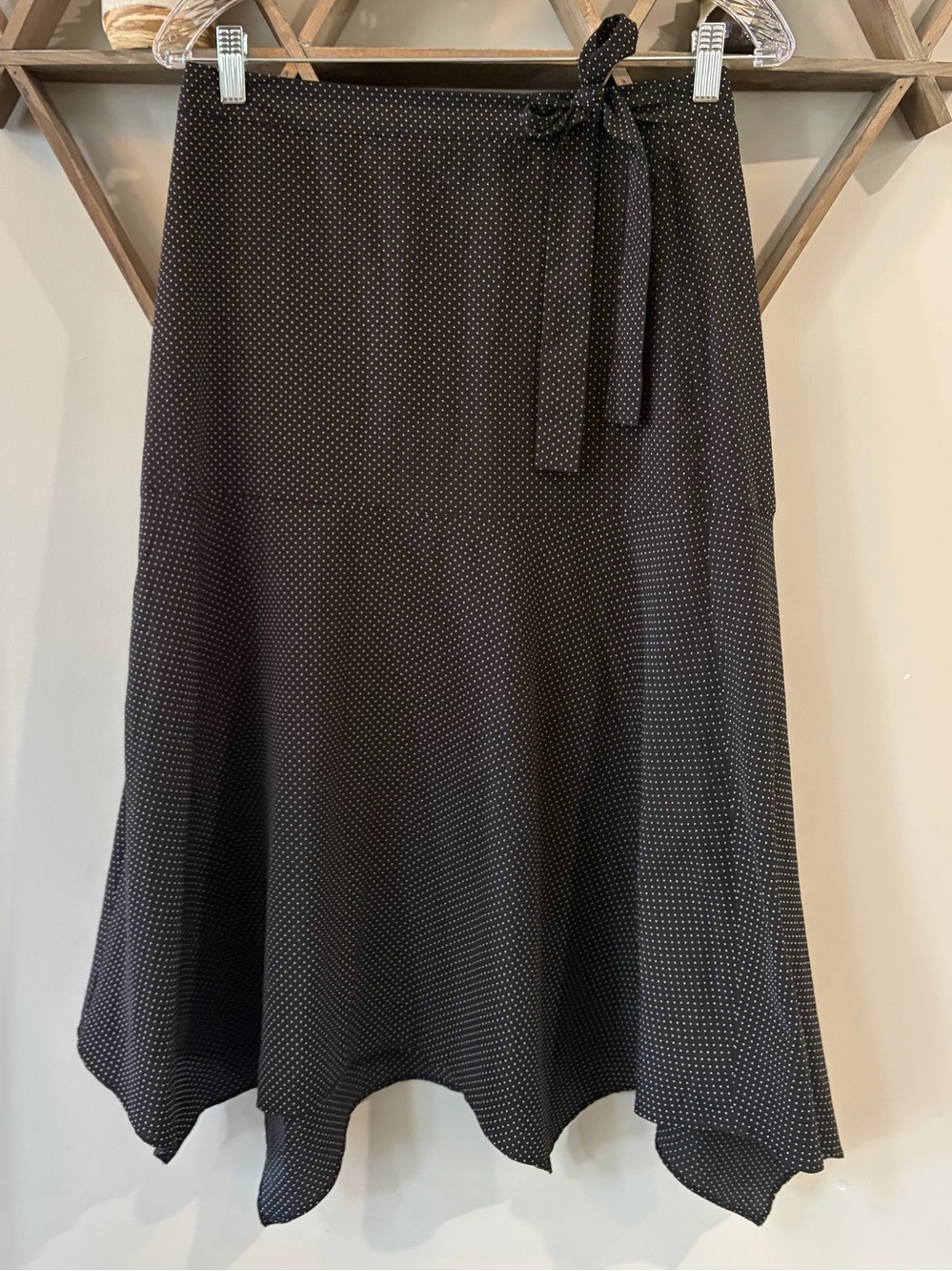 Banana Republic Factory Tie Waist Handkerchief Midi Skirt, black white polka dot